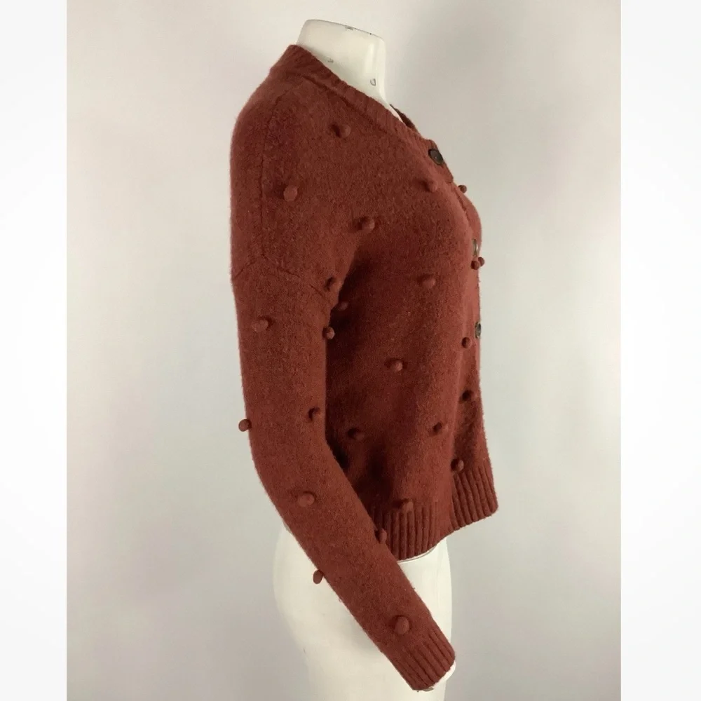 Madewell Sz XXS Bobble Button Front Cardigan Burnt Orange Cotton Merino Wool - Picture 3 of 6